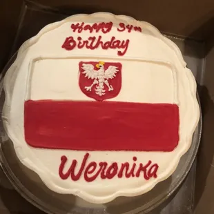 My birthday tres leches cake! I don&apos;t know if you can appreciate the detailed work on the Polish white eagle- it&apos;s AMAZING!