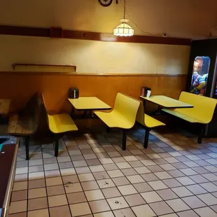 a pool table and booths