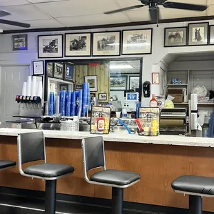 the counter and chairs