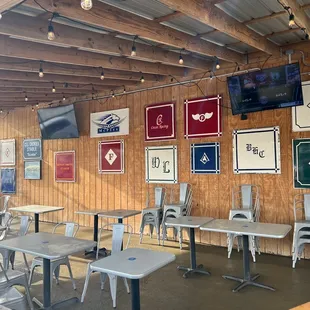 tables and chairs in a restaurant