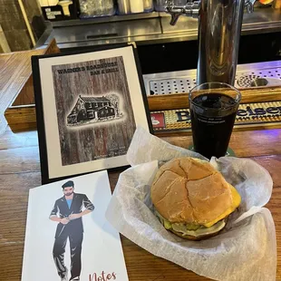 a burger and a drink