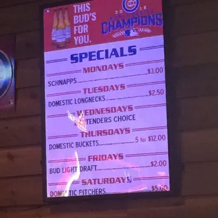 the menu for the restaurant