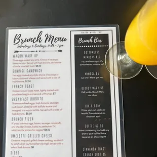 brunch menu and drinks