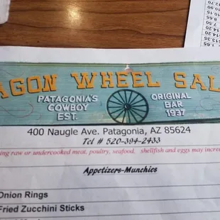 Menu cover