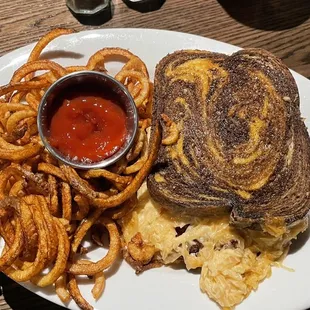 Reuben and fresh cut curley fries