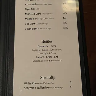 Beer menu.