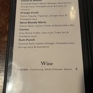 Cocktail menu.