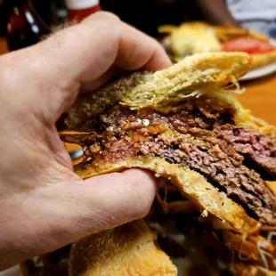 Bacon cheeseburger sliced