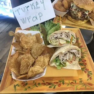 Turkey wrap with waffle fries