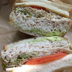 the east coast - roasted turkey, avocado, swiss, mayo, sprouts, tomato