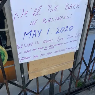 we'll be back in business may 1, 2020