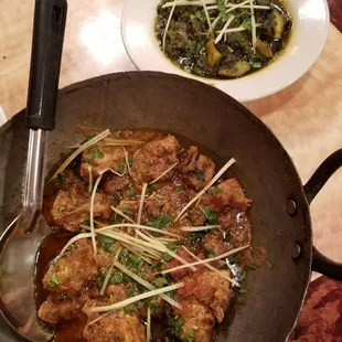 Karahi chicken and spinach with potatoes