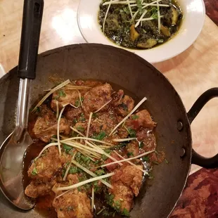 Karahi chicken and spinach with potatoes