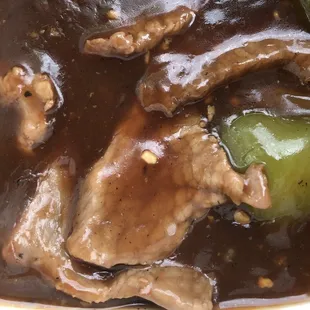 Pepper steak. Rick gravy with tasty tender beef.