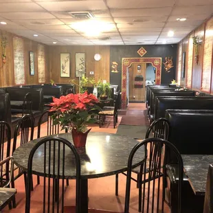 tables and chairs in a restaurant