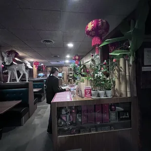 a woman sitting at a counter