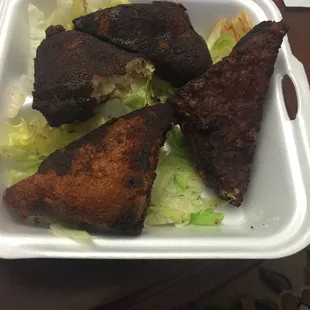 burnt, greasy, shrimp toast