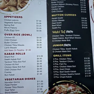 menu