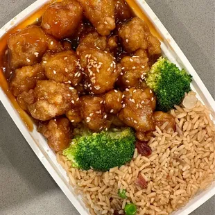 Sesame Chicken and Pork Fried Rice