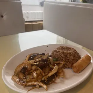 Daily Special: Mongolian Beef with Fried Rice and Spring Roll (comes with choice of soup)