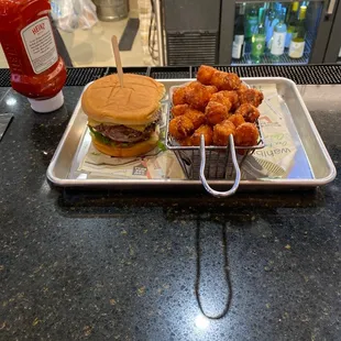 1/3 burger with sweet potato tater tots