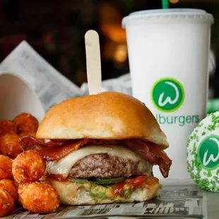 a burger and tater tots