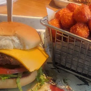 The Our burger and sweet potato fries.