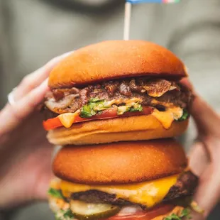 a stack of hamburgers