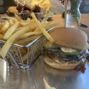 Fiesta burger with fries