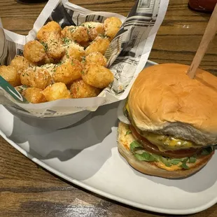 Our Burger and Parmesan Truffle Tots