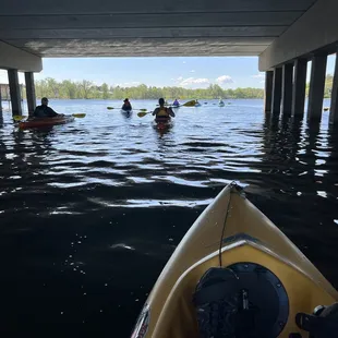 Under the bridge, kayaking from Lake Gervais to Lake Keller