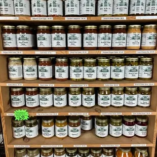 a shelf full of food