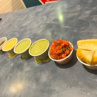 Sauces from less spicy to very spicy