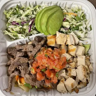 Protein Bowl with chicken and carne asada - delicious and healthy!