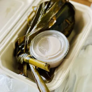 Pork/fish laulau.  Little bit of poi.