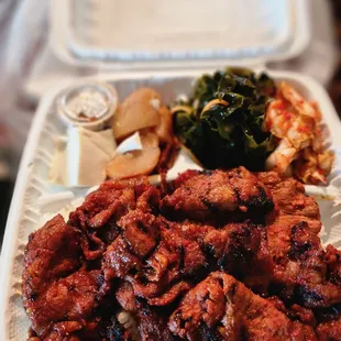 Regular size Plate - Spicy Pork, Sides - Tofu, Shoyu Potato, Seaweed, Kim Chee