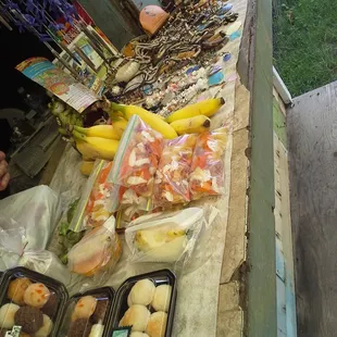 Lots of goodies fruit and souvenire