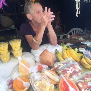 Sandra at the fruit stand.