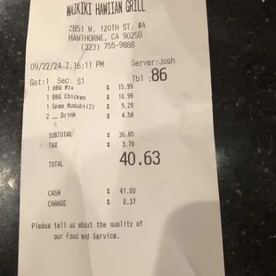 BBQ Chicken Plate BBQ Mix plate 2 Spam Musubi  Fountain Drink Fountain Drink