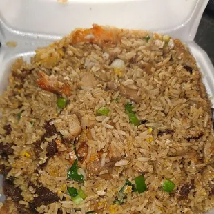 Hawaiian fried rice with shrimp, chicken, and beef