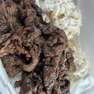 Hawaiian BBQ Beef and Macaroni Salad so good.