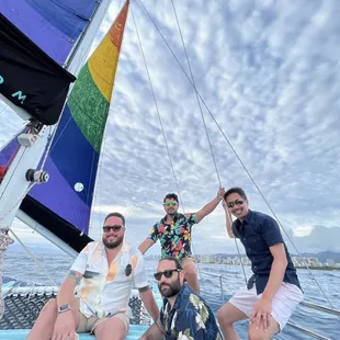 Friends and brothers from San Diego enjoying the strong winds on the Mana Kai Catamaran.