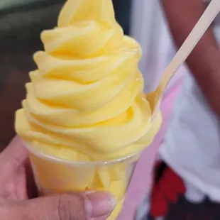 a person holding a cup of ice cream