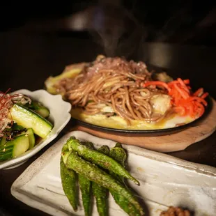 two plates of food on a table