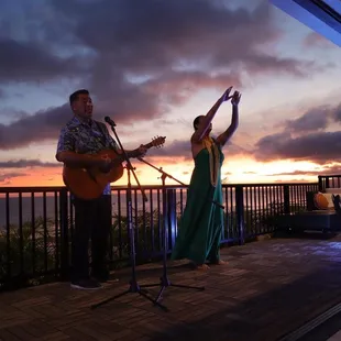 Hula dancer with sunset view