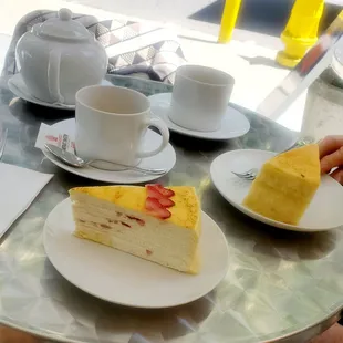 Strawberry and Orginal Mille Crepes Cake with tea for two.