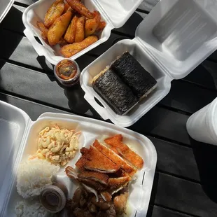 Katsu Chicken BBQ Chicken White Rice Spam Musubi Sweet Plantain