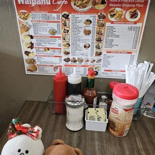 Menu and condiments...