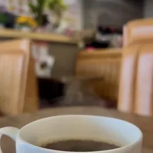 a cup of coffee on a table