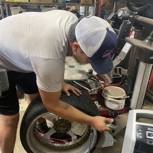 Cody working on my rim